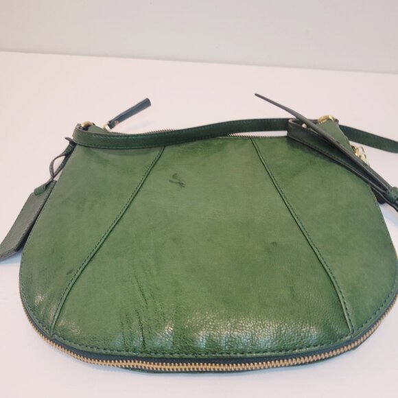 Vtg Fossil Emerald Green Leather Shoulder Hobo Purse Bag Zip Expand READ - Picture 6 of 9